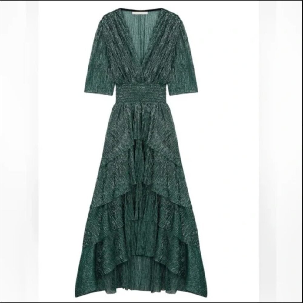 MAJE Ruffine Lurex Ruffled Midi Dress - Picture 2 of 5